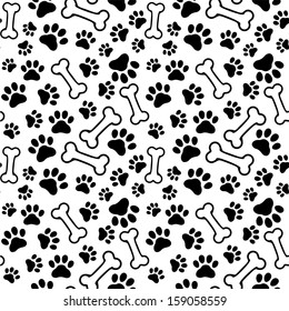 Seamless background - pet paw print and bone