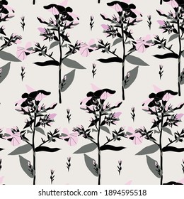 seamless background with phlox and leaves. vector design for paper, fabric.