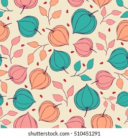 Seamless background physalis flowers.