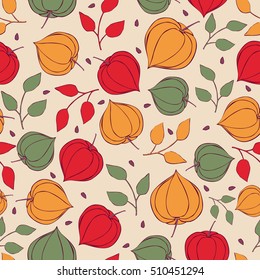 Seamless background physalis flowers.
