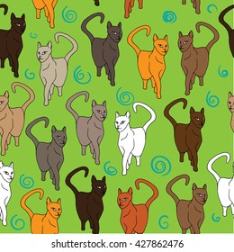 Seamless background with a picture of cats on bright background