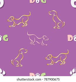 Seamless background with a picture of a dog in glitter style. Postcard in the year of the dog. Vector.
