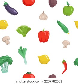 Seamless background with pictures of fruits and vegetables.