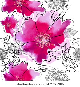 A seamless background with picturesque flowers. Vector illustration