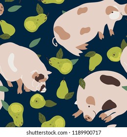 seamless background with pig and fruits