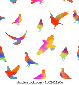 The seamless background of the pigeons. Mixed media. Vector illustration