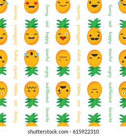 Seamless background with Pineapple emotions.