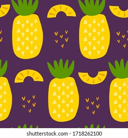 Seamless background with pineapple. Modern textile, greeting card, poster, wrapping paper designs. Vector illustration.