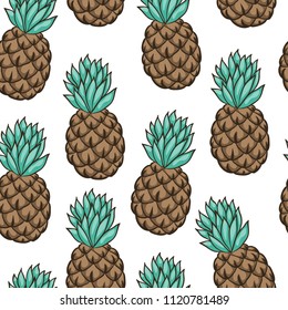 Seamless background with pineapple on white. design for holiday greeting card and invitation of seasonal summer holidays, summer beach parties, tourism and travel.