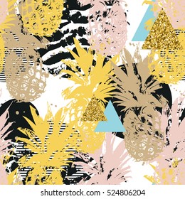 Seamless background with pineapples and abstract elements