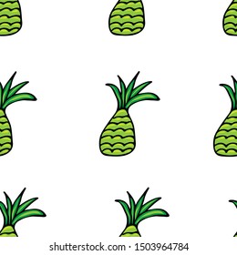 Seamless background with pineapples. Cartoon flat style hand-drawn. Design for wrapping paper, fabric, wallpaper. Vector illustration