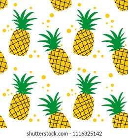 Seamless background with pineapples. Juicy pineapple.  Wallpaper with fruits.