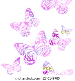 Seamless background with pink beautiful butterflies
