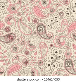 Seamless background of pink and beige of flowers 
