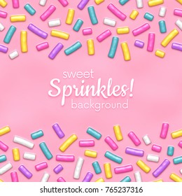 Seamless background of pink candy donut glaze with many decorative sprinkles.