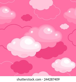 Seamless background with pink cartoon clouds
