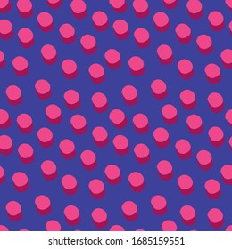 Fondo transparente de círculos rosas sobre un fondo azul.Ideal para textiles, impresión, adhesivos y papel de embalaje.