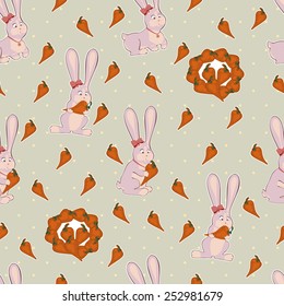 seamless background of pink cute Bunny with carrot