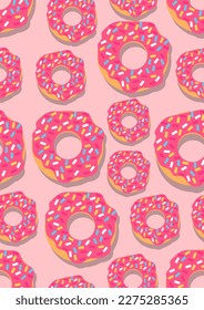 Seamless background with Pink donuts.Eps 10 vector.