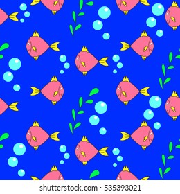 Seamless  background with pink fish, can be used for wallpaper, design, card, invitation, decoupage.