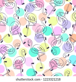 Seamless background with pink flamingos.