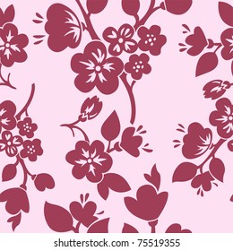 seamless background with pink flowering branches of cherry and apple trees