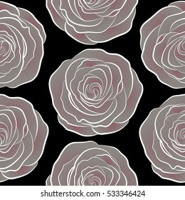Seamless background in pink and gray roses. Vector seamless background with colored spots.