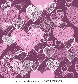 The seamless background of the pink heart. Vector illustration