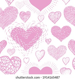 The seamless background of the pink heart. Vector illustration