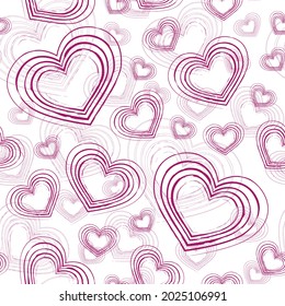 Seamless background. Pink hearts on a white background. 