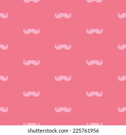 A seamless background of a pink pixel art mustache pattern