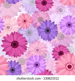 Seamless background with pink and purple gerbera. Vector EPS-10.