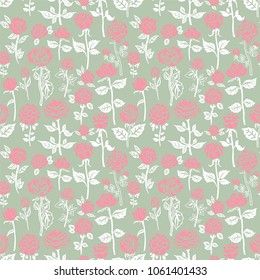 Fondo incomparable con rosas rosas rosas rosas sobre fondo verde suave, ilustración vectorial