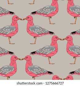 seamless background with pink seagul