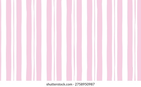 Seamless background with pink stripes, cute pastel wavy lines, and girly hand-drawn verticals . Watercolor ribbons in doodle style. Rustic retro vector pattern of soft pink pastel wallpaper