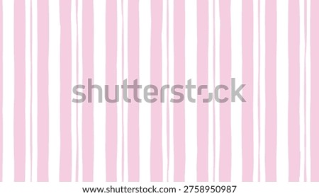 Seamless background with pink stripes, cute pastel wavy lines, and girly hand-drawn verticals . Watercolor ribbons in doodle style. Rustic retro vector pattern of soft pink pastel wallpaper