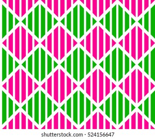 Seamless background with pink stripes and green stripes on a white background, abstract texture
