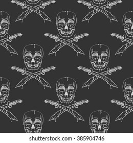 Seamless background pirate skull and cross sword. Vector stock illustration