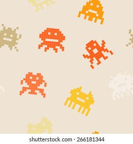 Seamless background with pixel alien monsters