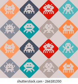 Seamless background with pixel alien monsters