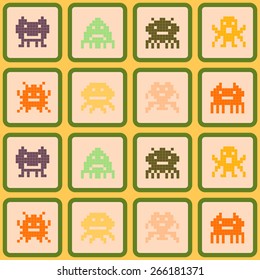 Seamless background with pixel alien monsters