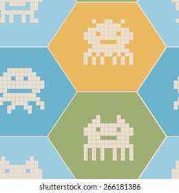 Seamless background with pixel alien monsters