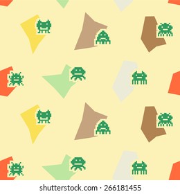 Seamless background with pixel alien monsters