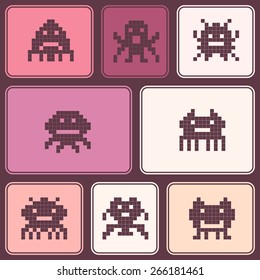 Seamless background with pixel alien monsters