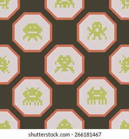 Seamless background with pixel alien monsters