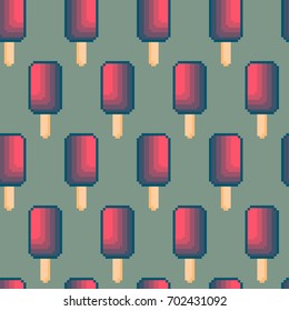 Seamless background of pixel ice cream. Vector pattern.