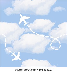 seamless background plane and clouds. Vector
