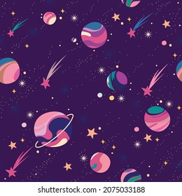 seamless background with planets and star