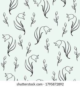 Seamless background with plant elements. Doodles and sketches vector illustrations. Vector.