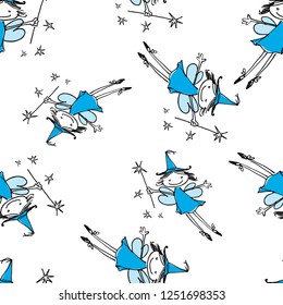 Seamless background of playful elves